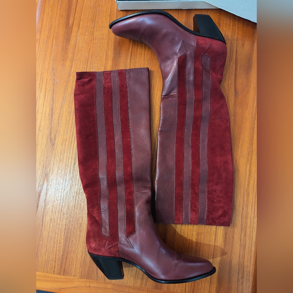 *Star Embroidery* GGDB Nebbia Suede Paneled Burgundy Knee High Boots